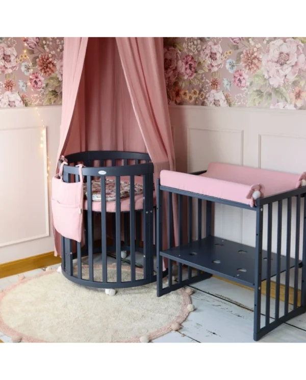 Ovali 7in1 daugiafunkcinė tamsaus grafito spalvos kūdikio lovytė