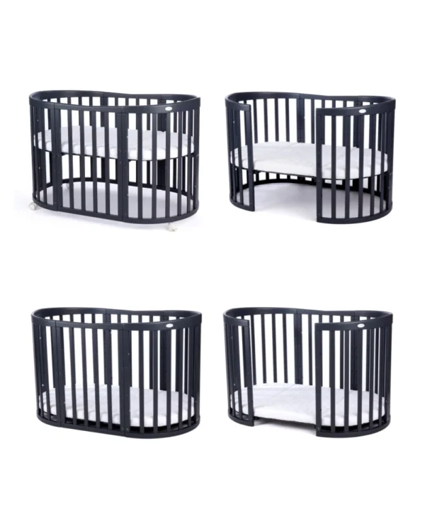 Ovali 7in1 daugiafunkcinė tamsaus grafito spalvos kūdikio lovytė