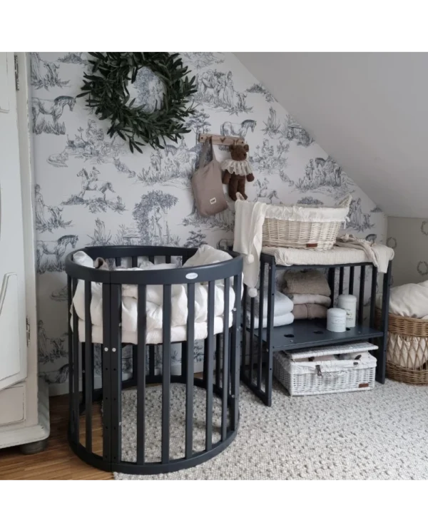 Ovali 7in1 daugiafunkcinė tamsaus grafito spalvos kūdikio lovytė