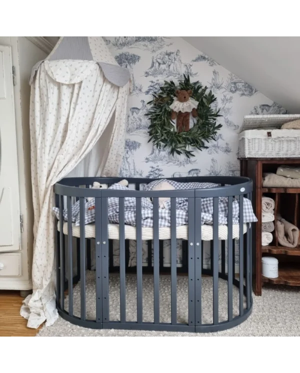 Ovali 7in1 daugiafunkcinė tamsaus grafito spalvos kūdikio lovytė