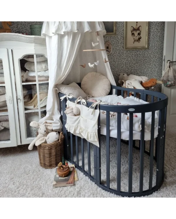 Ovali 7in1 daugiafunkcinė tamsaus grafito spalvos kūdikio lovytė