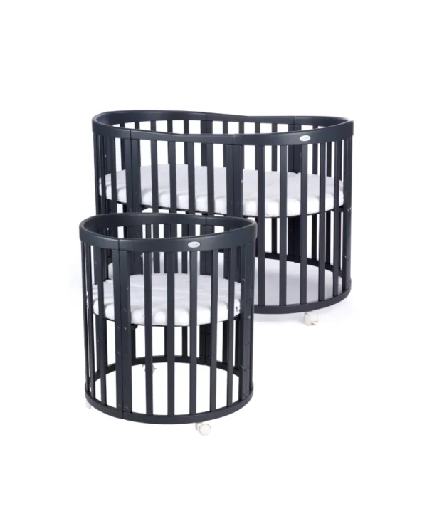 Ovali 7in1 daugiafunkcinė tamsaus grafito spalvos kūdikio lovytė