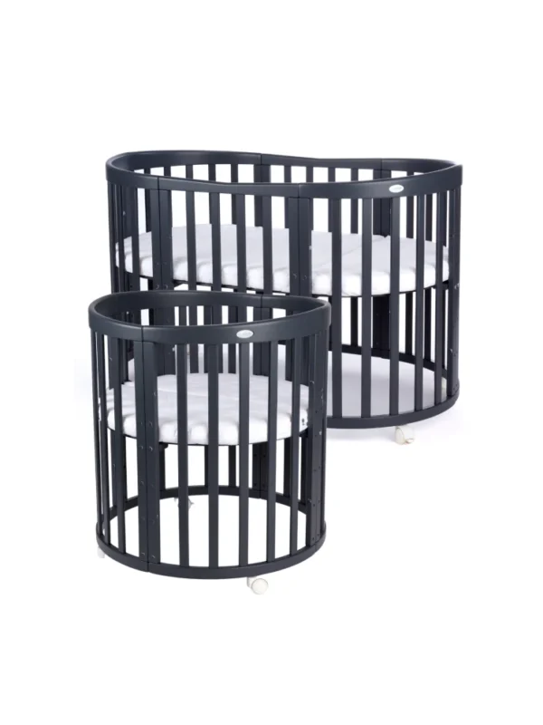 Ovali 7in1 daugiafunkcinė tamsaus grafito spalvos kūdikio lovytė