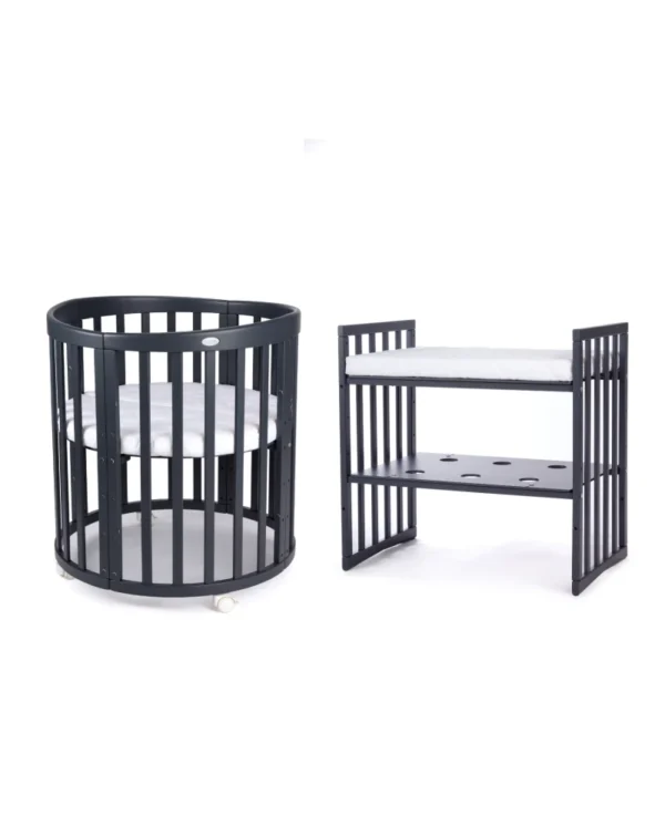 Ovali 7in1 daugiafunkcinė tamsaus grafito spalvos kūdikio lovytė