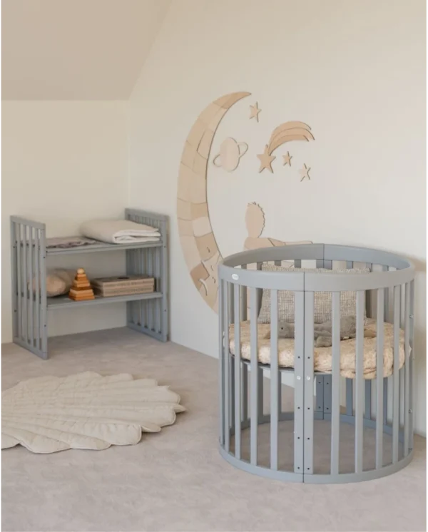 Ovali 7in1 daugiafunkcinė pilka kūdikio lovytė