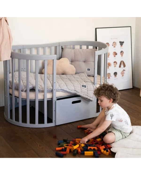 Ovali 7in1 daugiafunkcinė pilka kūdikio lovytė