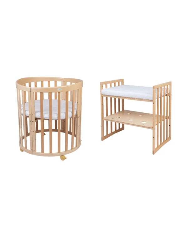 Ovali 7in1 daugiafunkcinė medinė kūdikio lovytė