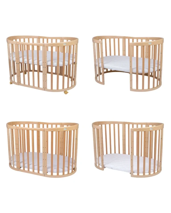 Ovali 7in1 daugiafunkcinė medinė kūdikio lovytė