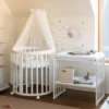 Ovali 7in1 daugiafunkcinė balta kūdikio lovytė