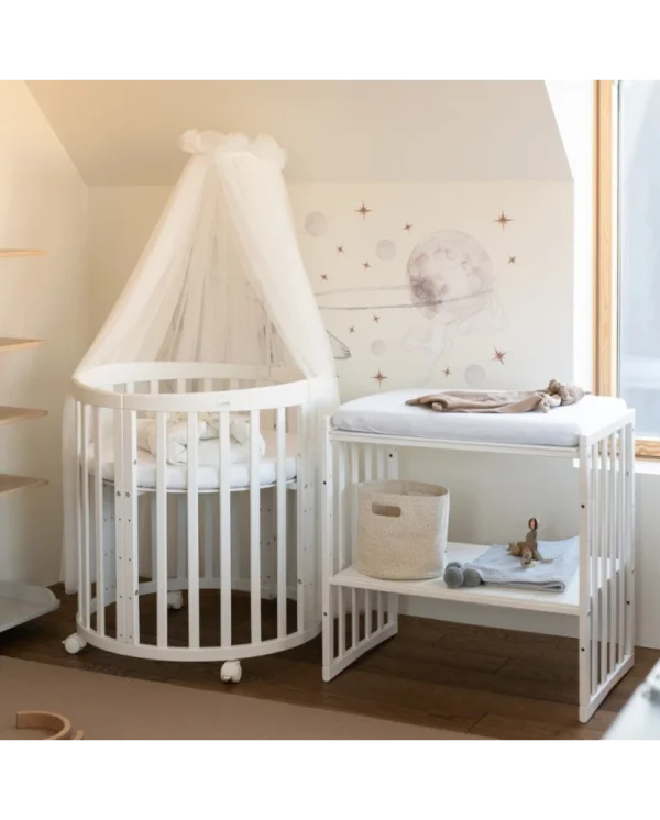 Ovali 7in1 daugiafunkcinė balta kūdikio lovytė