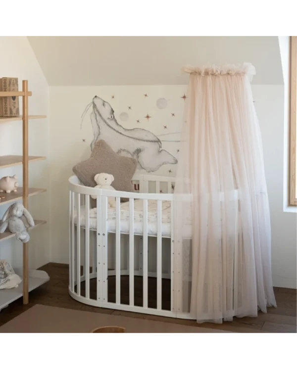 Ovali 7in1 daugiafunkcinė balta kūdikio lovytė